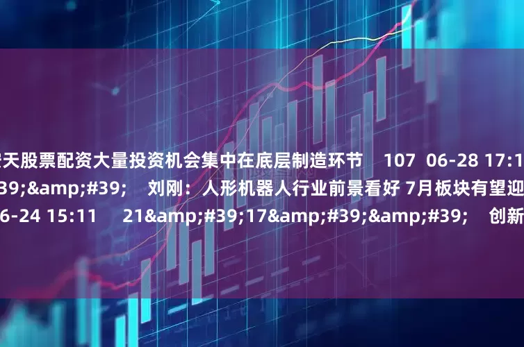 按天股票配资大量投资机会集中在底层制造环节 107 06-28 17:19 02'01'' 刘刚:人形机器人行业前景看好 7月板块有望迎来阶段上涨 10 116 06-24 15:11 21'17'' 创新药行情催生年内首只翻倍基 创新药还在风口? | 财经头条 5 80 06-24 14:03