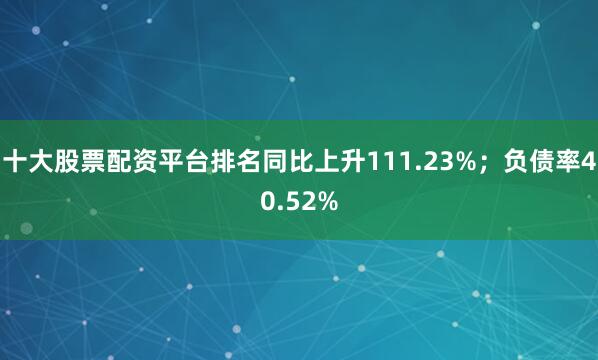 十大股票配资平台排名同比上升111.23%；负债率40.52%